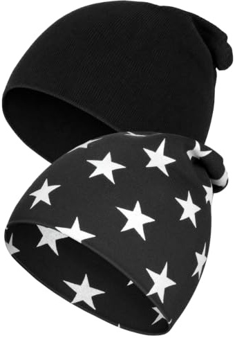 Kiiwah 2 Stück Mütze Kinder, Baumwolle Slouch Beanie Unisex Kindermütze für Jungen und Mädchen, Dünn Sportmütze Kinder Wintermützer für Herbst Frühling, Herbst, Winter