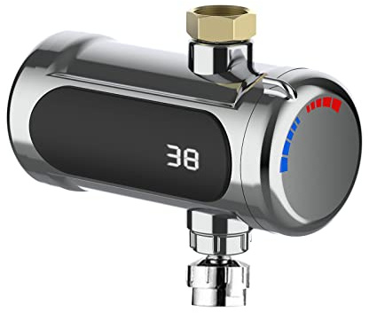 Elektrischer Durchlauferhitzer für Wasserhahn - 3000W, Sofort Warmwasser, LED-Temperaturdisplay, IPX4, Inkl. Adapter für Küche, Bad, Garten & Wohnwagen (230V) (Style C)