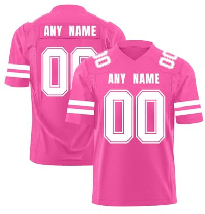 Custom American Football Jersey Short Sleeve for All Ages, Team Uniform with Player Personalisation, Breathable Moisture Wicking Shirt Pink
