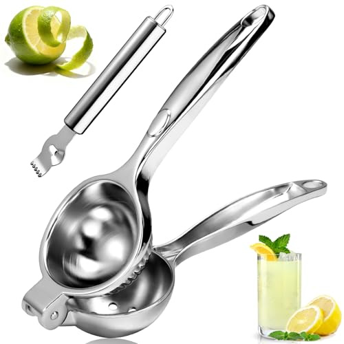 VINATO Presse Agrumes Manuel, Presse Citron Inox avec Zesteuse, Résistant et Anti-corrosif, Presse Fruit Manuel Presse Orange Professionnel pour Cuisine, Bar, Restaurant, 7 cm