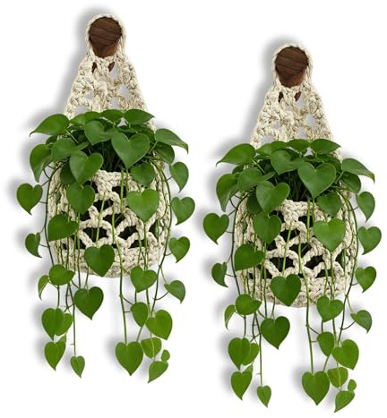 Ingzy Macrame Plant Hanger Set, Handwoven Cotton Rope Hanging Plant Holder | Boho Home Wall Decor for Indoor Plants, Hanging Basket Gift for Plant Lovers