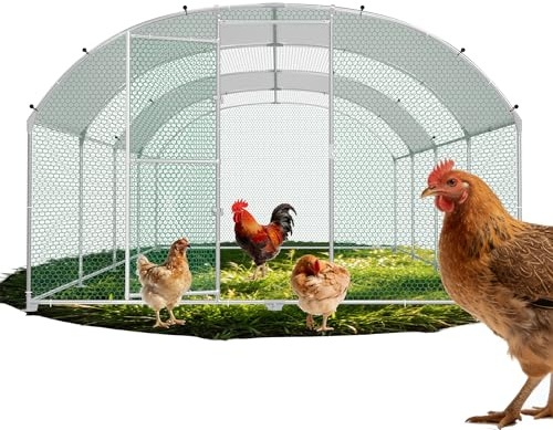 QEENTOE Bogendach Hühnerhaus 3x8x2m verzinkter Stahl mit PE Schutzdach | PVC-beschichtetes Sechseckgitter mit guter Luftzirkulation und freier Sicht