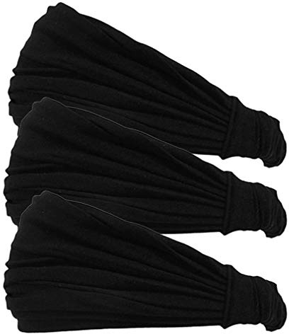 CHARM Svart 3-pack pannband för män och kvinnor – bekväma pannband med elastisk säker passform idealiska löpare fitness sport fotboll tennis lätt L