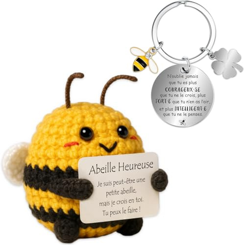 Farbeele Cadeaux pour Femme Homme, Figure Positive avec Porte-bonheur Porte-clés, Cadeau Original pour Anniversaire, Bon Rétablissement, Cadeaux pour Amie Collègue Couple Sœur, Déco Maison Motivante