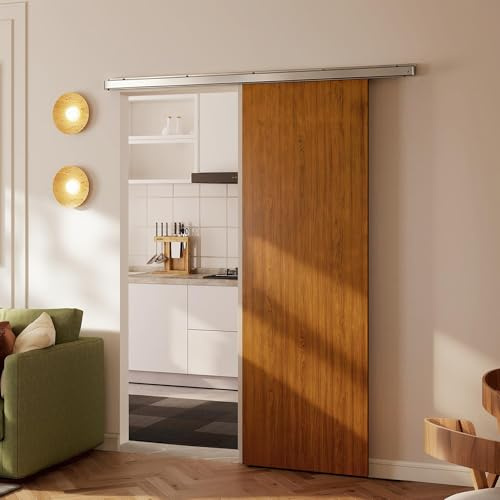 HOMCOM Porta Scorrevole Esterna Muro 75x210 cm, Binario Silenzioso in Lega di Alluminio, Kit Ferramenta, Guida, Porta da Interno in Stile Minimalista, in MDF, Impermeabile, per Cucina, Bagno, Ufficio