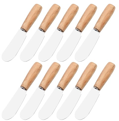 Housoutil Espátulas para Untar Mantequilla y Paté de Acero Inoxidable Mango de Madera, Juego de 10 Piezas para Repostería y Cocina Color Aleatorio