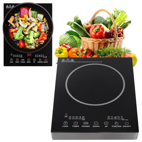 uifame Piano cottura a induzione da 3500 W, 1 piastra elettrica, con controllo touch e timer, piano cottura a induzione portatile, in vetroceramica, per cucina, campeggio e casa