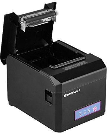 EXCELVAN - Stampante termica per ricevute 300 mm/s 80 mm, taglio automatico USB COM, Internet (100M), Ethernet, porta seriale Android e iOS, Windows e Linux, supporto nero