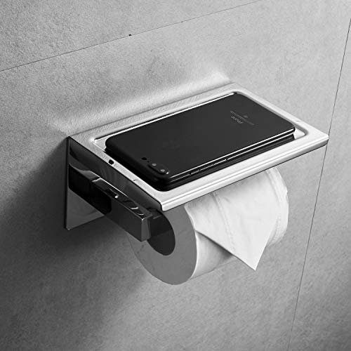 Leekayer 19 cm Edelstahl Klopapierhalter Zur Wandmontage Toilettenpapierhalter, mit Ablage für Mobiltelefon, Chrom für Badzimmer und Küche