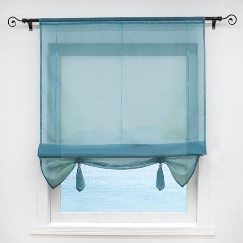 ESLIR Raffrollo Wohnzimmer Raffgardine Tunnelzug Gardinen Küche Transparent Bändchenrollo Vorhänge Modern Voile Blau BxH 60x155cm 1 Stück
