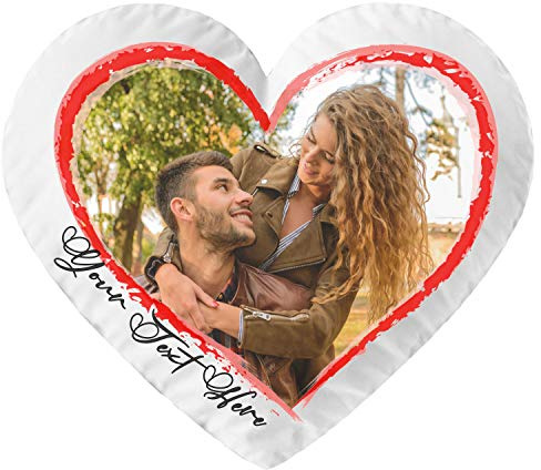 Ferocity Personalisiertes FOTOGESCHENK Herzkissen mit eigenem Foto (35 x 40 cm) Foto-Kissen mit Deinem Photo Bedrucken Zum Jahrestag, Geburtstag, Valentinstag (mit Füllung) Weiß [091]
