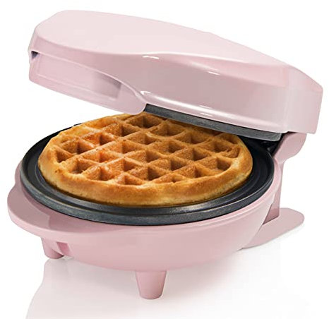 Bestron Mini-Waffeleisen für klassische Waffeln, kleiner Waffelmaker mit Antihaftbeschichtung, für Kindergeburtstage, Familienfeiern, Ostern oder Weihnachten, Retro Design, 550 Watt, Farbe: Rosa