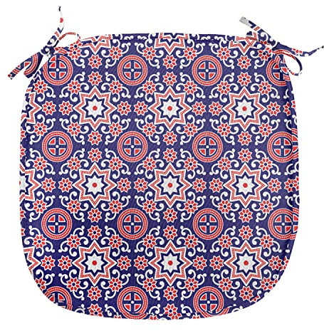 ABAKUHAUS Orient Polster für Esszimmerstühle, Marokkanische Oriental Alt, Dekoratives wasserfestes Kissen mit Riemen für Küchensitze, 40 cm x 40 cm, Indigo Rot Weiß