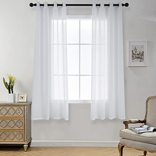 CUCRAF Transparente Gardinen mit Ösen - Wohnzimmer & Schlafzimmer, H175 x B140cm 2er Set Transluzente Vorhänge Weiß, Unifarbene Pflegeleichte und Knitterfreie Vorhänge in Leinenoptik