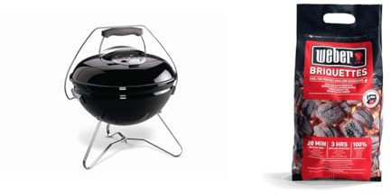 Weber Smokey Joe Premium Charcoal Grill Barbeque, 37cm | Portable BBQ Grill with Tuck-N-Carry Lid & Barbeque Briquettes | 4 kg Bag | BBQ Coal for Grills | Coal BBQ Fuel | Premium Quality