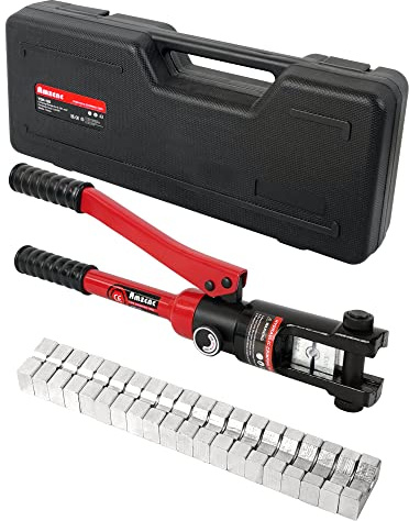 AMZCNC 12 Ton Hydraulic Wire Crimper Battery Cable Lug Terminal Crimping Tool w/ 10 Dies (8AWG~4/0AWG Crimping Tool)
