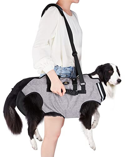 Ownpets Tragehilfe Geschirr, Hebegeschirr für große Hunde, Tragtuch für große Hunde, Ganzkörpergeschirr, Haustier Tragetasche mit Schultergurt, Weich, Wasserdicht, Einstellbar, Grau, XXL