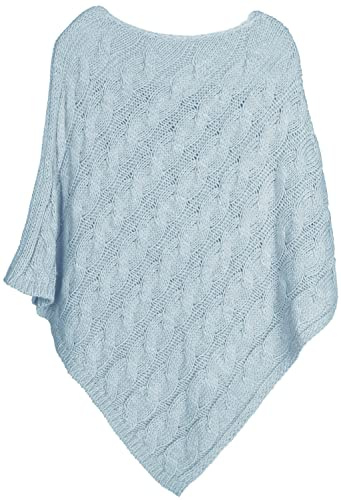 styleBREAKER Stickad poncho med flätmönster, rund hals, grovstickad, dam 08010040, Duva blå, En Storlek