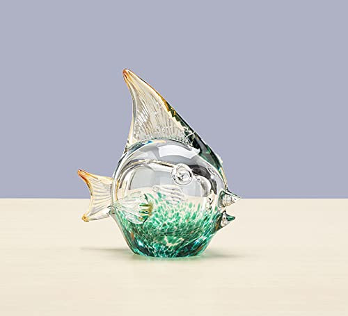 DECRZPB Glasfigur grüner Fisch handgefertigt geblasenes Kristallglas Briefbeschwerer Glasurkunst für Tischdekoration Heimdekoration