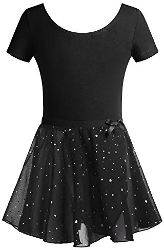 Arshiner Ballettkleidung Set Mädchen Ballettkleid Kinder Ballettanzug Ballett Trikot mit Rock Tütü mit Glitzersteinen Tanzkleid Schwarz 130/4-5 Jahre