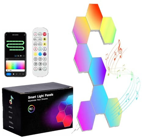 8PCS Hexagonal LED Pared Luces, Paneles LED con Smart Control Remoto, RGB Neon Pared Inteligentes Luz Nocturna, música y sincronización de pantalla, para Gaming dormitorios Sala Fiesta Decoracion