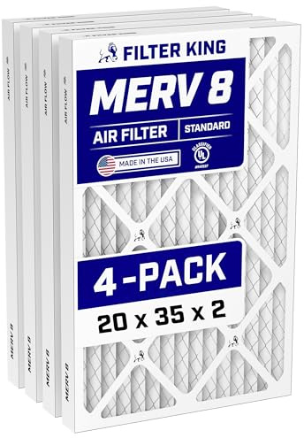 Filter King 20 x 35 x 2 luftfilter | 4-pack | MERV 8 HVAC veckade AC ugnsfilter | faktisk storlek 19,5 x 34,5 x 1,75 tum ..
