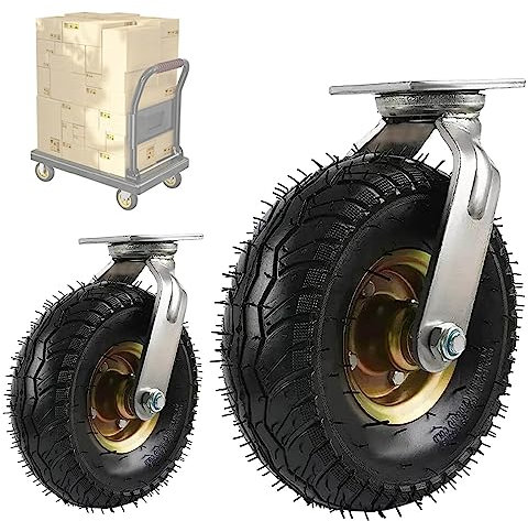WORDFUN Schwerlastrollen, 2 Stück Transportrollen, Industrierollen, Luftreifen Gummi Rollen, Möbelrollen, Geräuschlose, Stoßdämpfung, Lenkrolle/Bockrolle, Tragkraft 200kg, Mit Schrauben