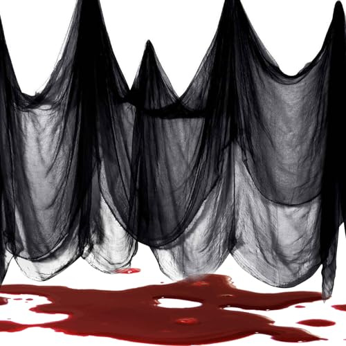 Zkaoai 215 x 500 cm Halloween Gruseliger Stoff, Halloween Gruselige Tuch, Halloween Deko Stoff, Halloween Netz Schwarz, Halloween Deko Horror für Halloween Haunted House Party TüR Vorhang Dekoration