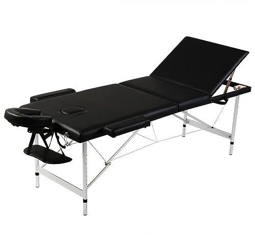 Homgoday Klappbare Massageliege, schwarz, 3 Zonen, mit Aluminiumrahmen, Sonnenliegen, Sofabett, Gartenliege, Pool-Liege, für Terrasse, Pool, Balkon