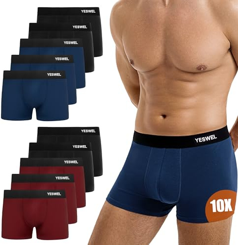 YESWEL Boxershorts för män, 10-pack, utan skrapande lapptrosor, ventilerande herrunderkläder, bomull, retroshorts (storlek M – 3XL), Flerfärgad 02, M