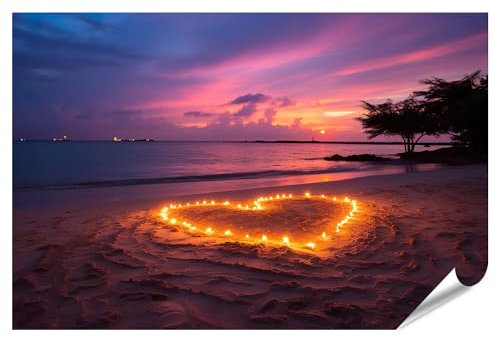 islandburner Prime XXL Bild Poster Herz Am Meer Form Sand Strand Sonnenuntergang Warmes Licht Premium Bilder Fotodruck