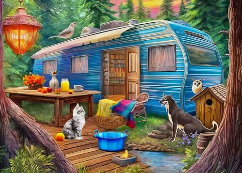 Puzzle 1000 Teile – Puzzle für Erwachsene – Wald-Wohnwagen-Camping