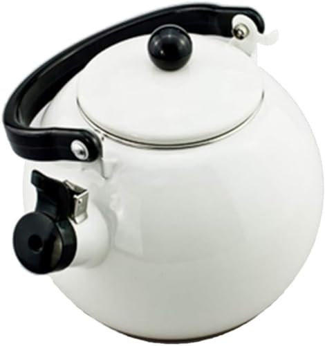OUSIKA Bouilloire, pot de sifflet épaississement de l'émail bouilloire à sifflement four électromagnétique anneau en émail bouilloire blanche bouilloire à ébullition rapide-2,2 L Théières