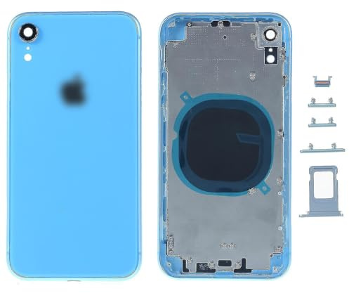 Globalstock Chassis Arriere en Vitre pour IPhone XR + Coque + Tiroir SIM Compatible Nu Noir/Blanc/Rouge/Bleu/Orange | Back Cover + Frame (Bleu)
