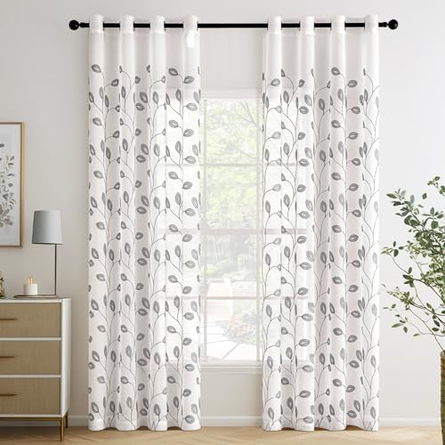 MIULEE Gardinen Voile Vorhänge mit Ösen Paneelvorhang für zu Hause, Wohnzimmer und Schlafzimmer 2er Set Hellgrau 245x140 cm