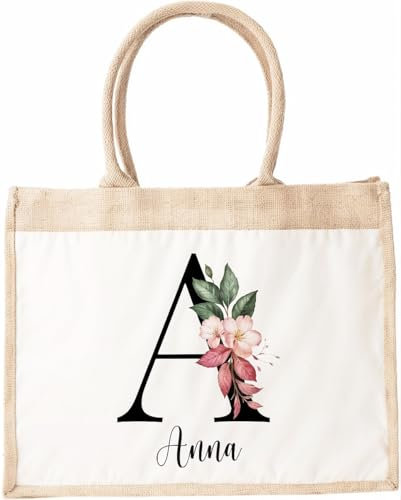 LIEBTASTISCH Jutetasche Shopper personalisiert bedruckt mit Name & Buchstabe-Große Jutebeutel - Einkaufstasche stilvoll & praktisch-Jute-Tasch Jutetasche Shoe (S - 26x22x14 cm)