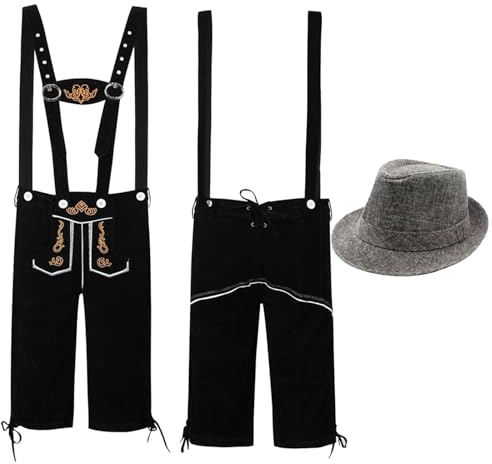 Generisch Oktoberfest Herren Outfit Komplett Set, Bayerisches Kostüm Herren, Oktoberfest-Kostüm-Set Beinhaltet Bayerisches Hemd Herren, Lederhosen, Socken und Hut, für Oktoberfest, Karneval
