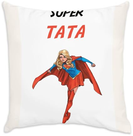 Fabulous Kissen aus Samt, Weiß, Super Tata Super Woman Super Heros Tante – 40 x 40 cm – samtige Haptik – Bezug und Kissen inklusive