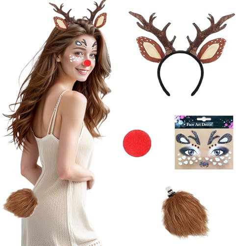HUIKUANGEU Rentier Geweih Haarreif - Weihnachtlicher Damen Haarzauber Accessoires und Kopfschmuck, Geweih Haarreif für Reh Kostüm
