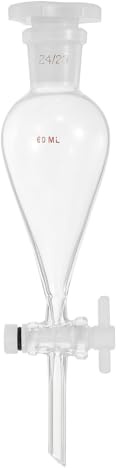 PATIKIL 60ml Imbuto Separatore Conico, Imbuto Separatore Da Laboratorio In Vetro Borosilicato A Pareti Spesse Con Attacchi 24/29 E Rubinetto In PTFE Per Estrazione E Titolazione