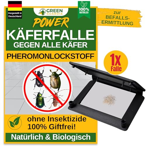 GREEN GUARDIA Käfer Falle mit Pheromon-Lockstoff - 1x Falle - umweltfreundlich Ungeziefer bekämpfen, Chemiefreie Pheromonfalle mit austauschbaren Klebeflächen, giftfrei und geruchsneutral