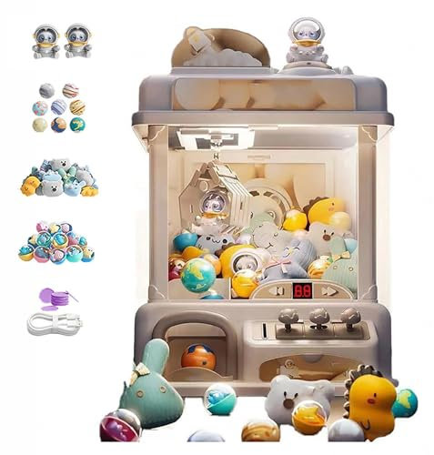 CUCUKAKA Machine à Pince Fête Foraine ， Machine à Bonbons avec Musique et Lumières,2 Poupées Panda,25 Peluches,20 Gashapons ， Machine à Griffes Jeu Amusant Et Cadeau pour La Fête