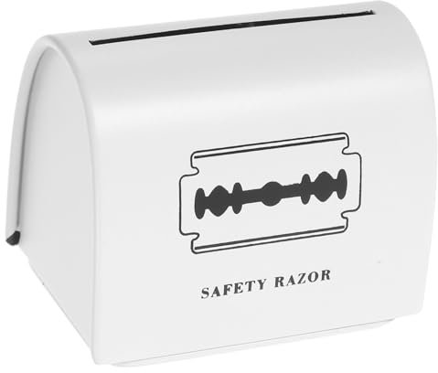minkissy Estuche De Desechos para Afeitadora De Metal Blanco, Contenedor De Desechos De Barbería, 1 Unidad, Almacenamiento Compacto, Uso Baño, Diseño Impreso