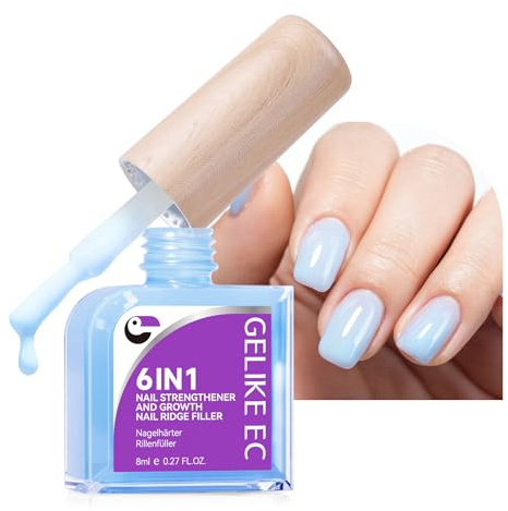 Gelike ec Endurecedor de uñas Crecimiento Rellenador de surcos de uñas: Reparador para uñas finas dañadas y quebradizas Rellenador de surcos transparente