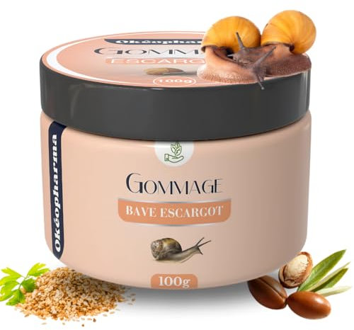 Okéopharma - Gommage à la bave d’escargot visage – Exfoliant visage hydratant & anti-rides – Soin visage femme & homme – Crème exfoliante nourrissante, anti-âge & éclat naturel - 100g