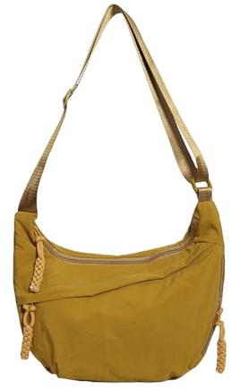 AYNKH Borsa a Tracolla a Mezzo Cerchio, Borsa a Spalla in Nylon con Tracolla Regolabile Borsa a Spalla a Colore Solido Borsa a Messaggero Casual per Donne Uomini Viaggio Scuola Lavoro, Giallo, 110 x