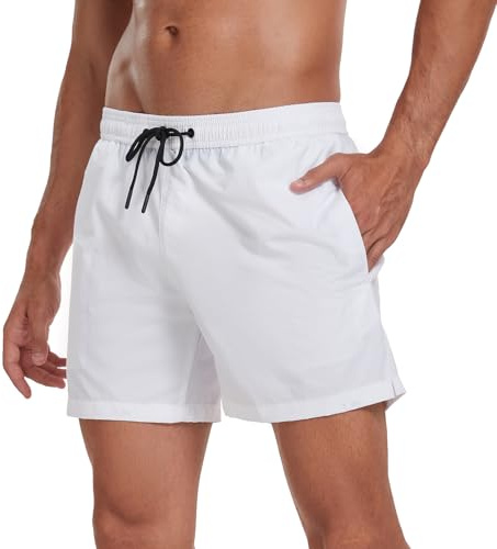 AUFIKR badshorts herr Quick Dry med Mesh-foder Badshorts med fickor Surfing Sport Surfing Boardshorts, Vit, XL