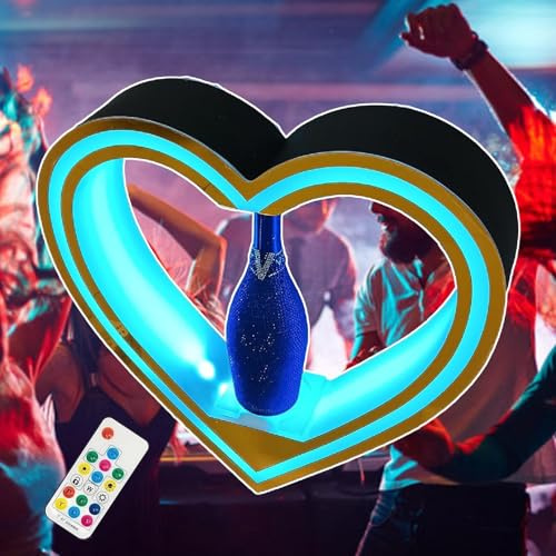 moupeaktain Nightclub LED Heart Bottle Presenter, 7 Color Changing Champagne Service Vip Service Sign Board, Bottle Service Sign, Ace of Spades Champagne, Liquor Shelf for Bar Club Party,Gold