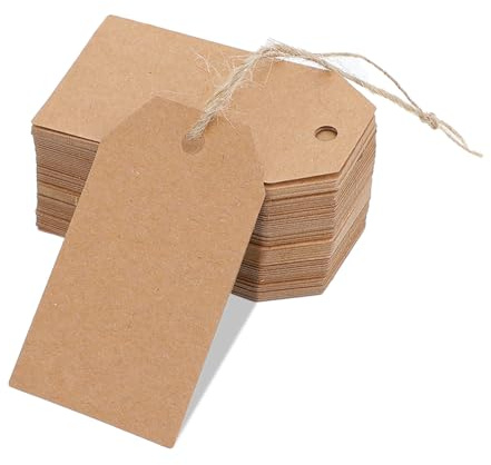 Ouligay 100 stycken prislappar, hängen 7 x 4 cm, prisetiketter, loppmarknad, kraftpapper, presentetiketter, för märkning etiketter, hängetiketter, stor hängande prisdag, för kläder, smycken, display