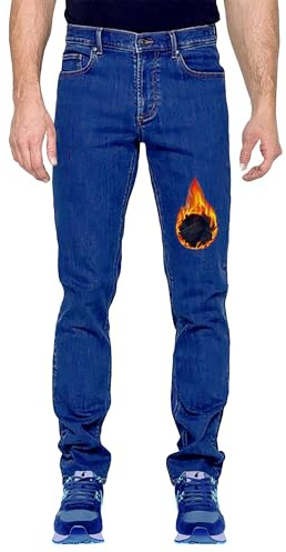 Vaqueros térmicos para hombre Mastino, cálido forro polar elástico, ajuste cómodo, 5 bolsillos pierna recta, Mediano Denim, 40